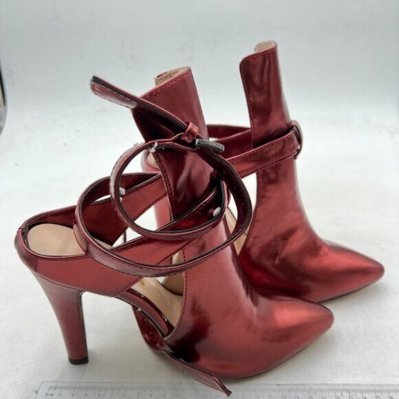 FSJ Women Pointed Toe Chunky High Heel Strappy Bootie Pump Ankle Wrap Slingback - Picture 4 of 8